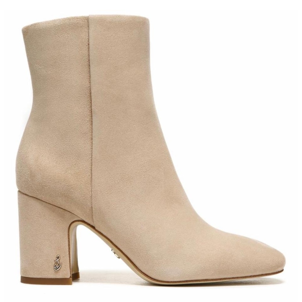 NIB Sam Edelman Fawn Warm Oat Suede Block Heel Ankle Boots - Picture 3 of 13